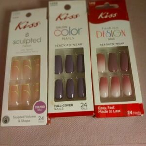 Kiss salon color nails ready to wear press on nails long 3 pck full cover 24 pc
